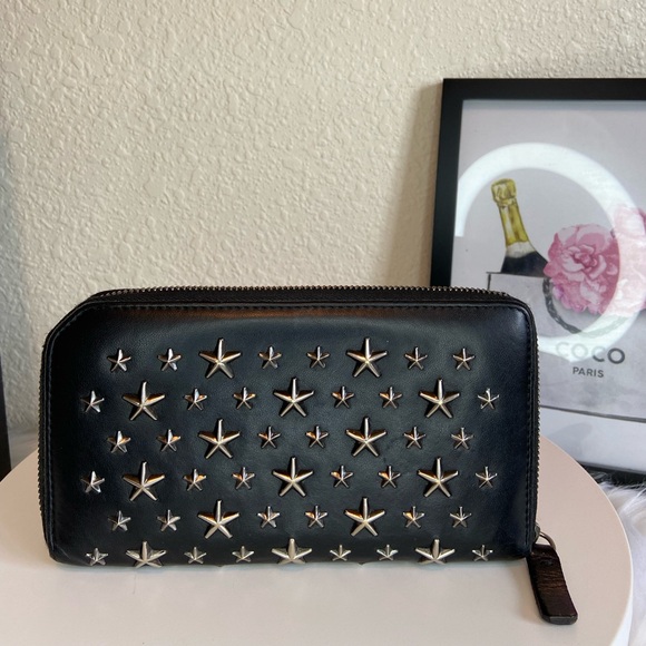 Jimmy Choo VGUC Carnaby Silver Star Studded Lambskin Zippy Long Wallet - Picture 3 of 16